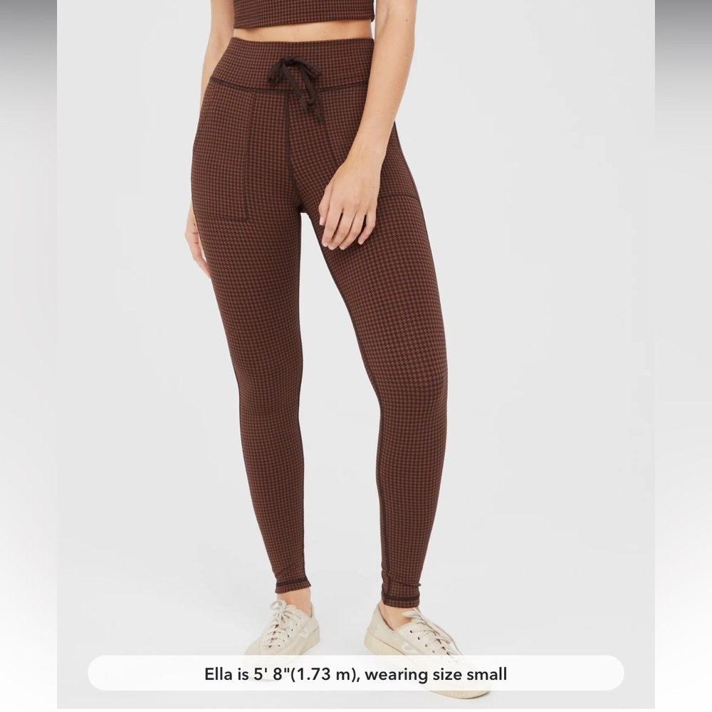 Aerie Brown Houndstooth Offline High-Waisted Leggings with Pockets & Drawstring